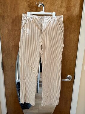 Mango Beige and White Striped jeans
